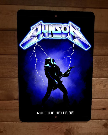 Eddie Munson Ride the Hellfire Metallica Lightning 8x12 Metal Wall Sign