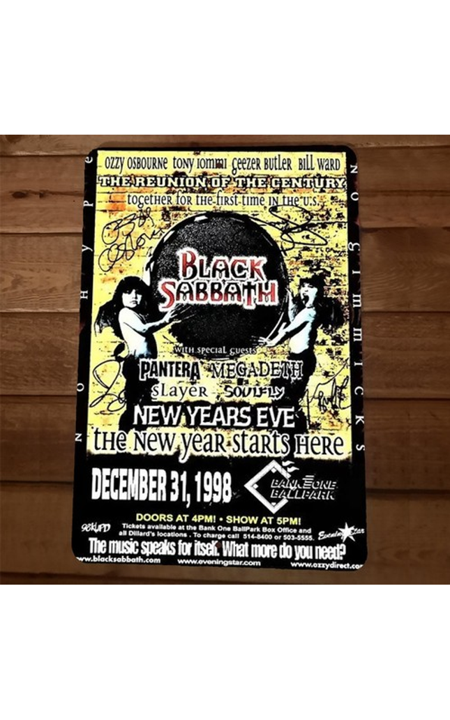 Reunion of the Century 1998 Black Sabbath Pantera Megadeth 8x12 Metal Wall Sign