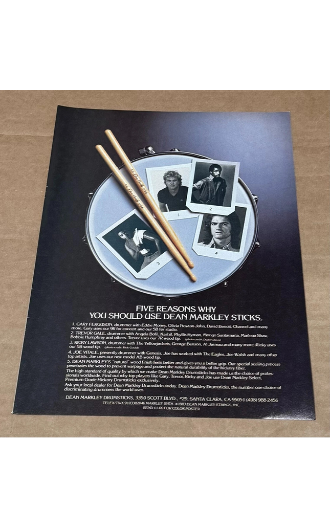Ricky Lawson / Joe Vitale /Trevor Gale - Dean Markley Drumsticks - 1984 Print Ad