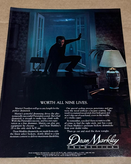 Martin Chambers of The Pretenders - Dean Markley Drumsticks - 1984 Print Ad