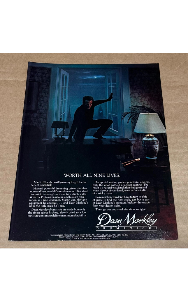Martin Chambers of The Pretenders - Dean Markley Drumsticks - 1984 Print Ad
