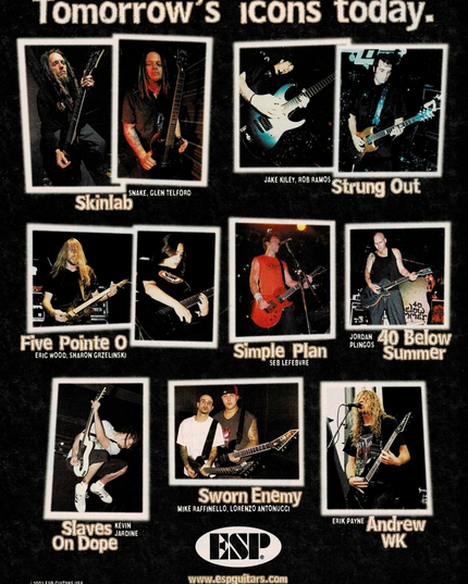 ESP GUITARS - STRUNG OUT / SKINLAB / FIVE POINTE O / SIMPLE PLAN - 2003 Print Ad