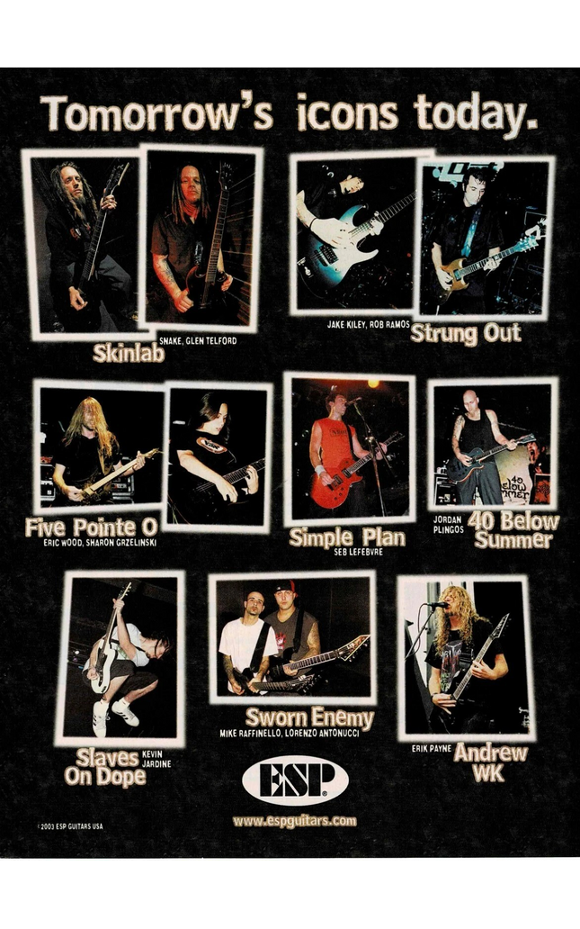 ESP GUITARS - STRUNG OUT / SKINLAB / FIVE POINTE O / SIMPLE PLAN - 2003 Print Ad