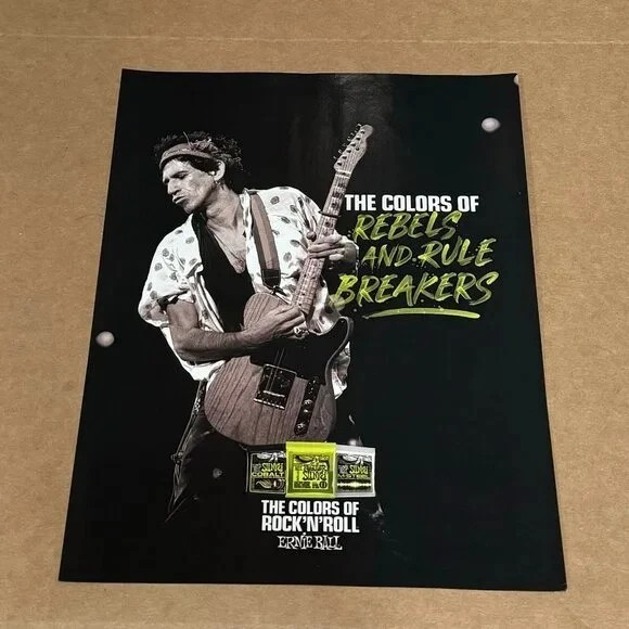 KEITH RICHARDS of THE ROLLING STONES - Ernie Ball - 2018 Print Advertisement
