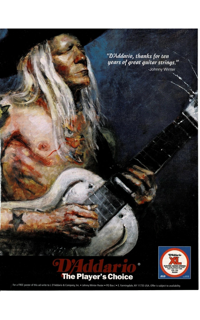 D'Addario Strings - JOHNNY WINTER - 1994 Print Advertisement