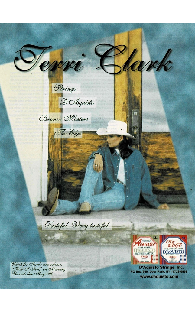 TERRI CLARK - D'Aquisto Strings - 1999 Print Advertisement